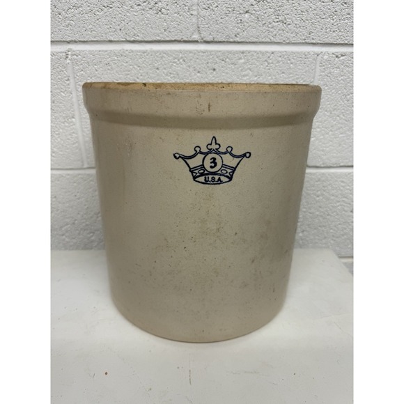 Robinson Ransbottom Blue Crown 3 Gallon Stoneware Crock Brown Int. Vtg USA - Picture 1 of 11